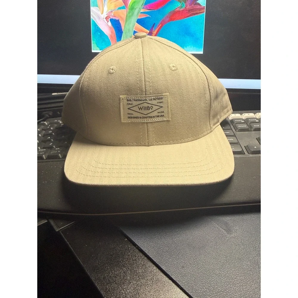 WillBo Baseball Cap Mens Adjustable Tan Cotton Twill Flat Brim Snapback Hat
